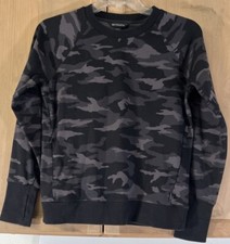 ATHLETA Triumph Camo Sweatshirt SZ Small Black Gray Zip Pocket Thumb Sleeves