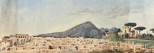Antico disegno paesaggio, vulcano, Italia, Vesuvio Alessandro LA VOLPE (1820-...