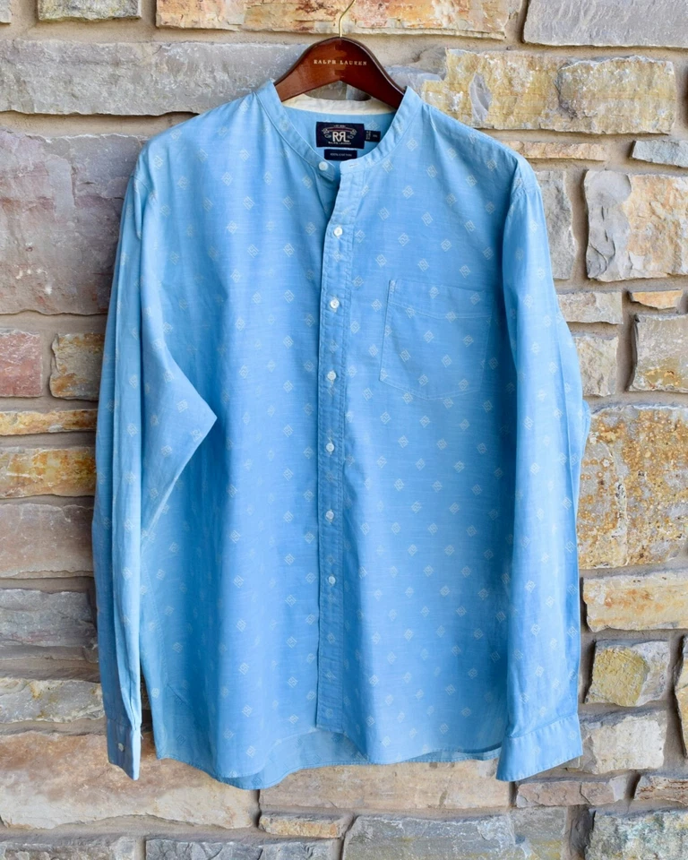 RRL Ralph Lauren Banded Vintage Blue 1950s Workshirt Button Shirt Mens 2XL XXL - Image 2 of 4