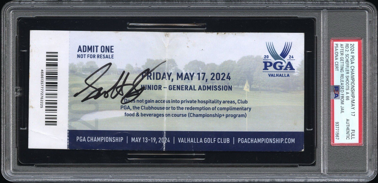 Scottie Scheffler Autographed Signed 2024 PGA CHAMPIONSHIP GOLF TICKET PSA/DNA RD 2 ARREST 