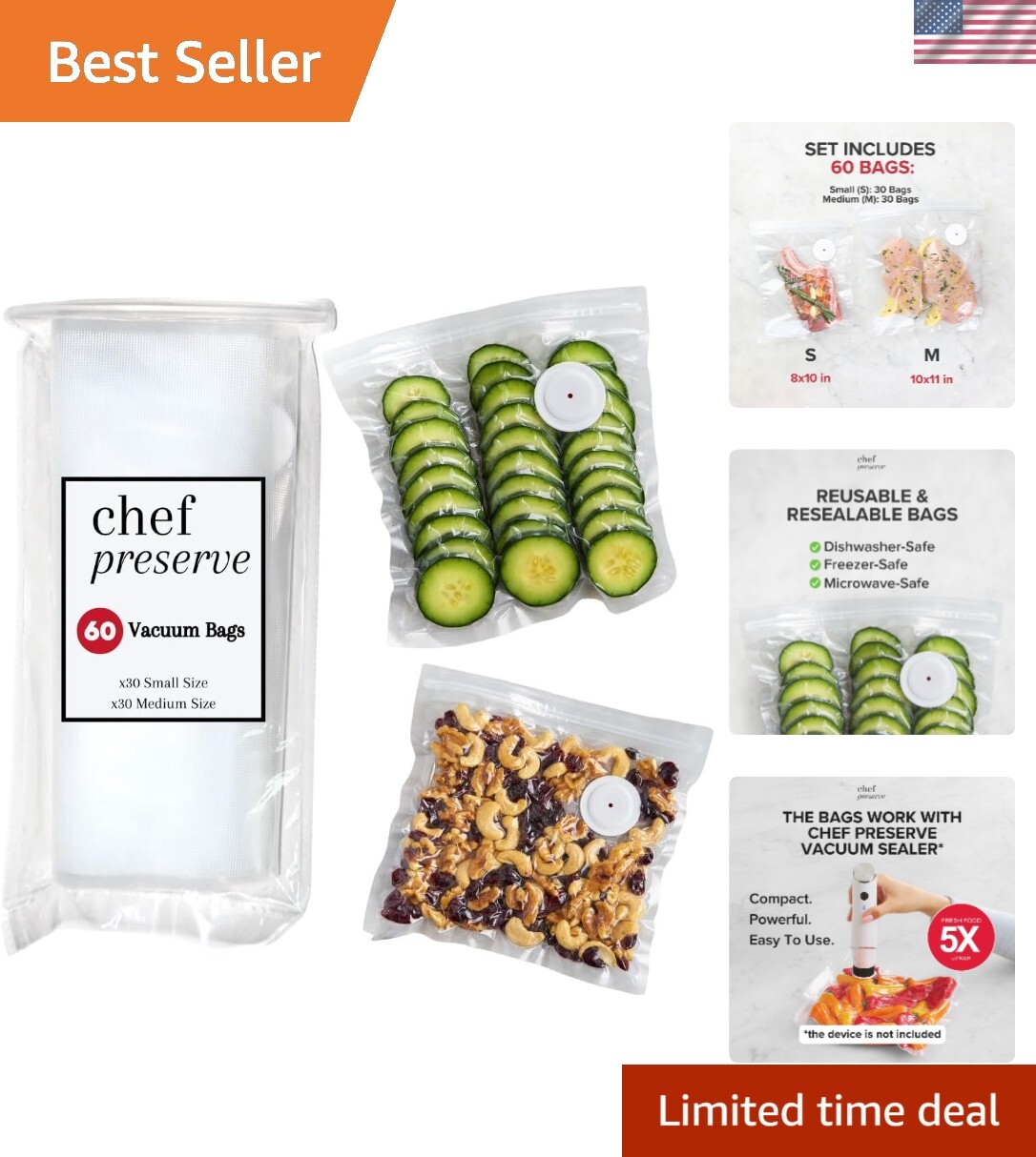 Vacuum Sealer Bags 60 Count for Food Storage and Freshness