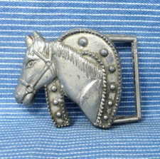 Cowboy Western Horse Horseshoe Belt Buckle Cowgirl Open Work Vtg 60s 70s .PCB885