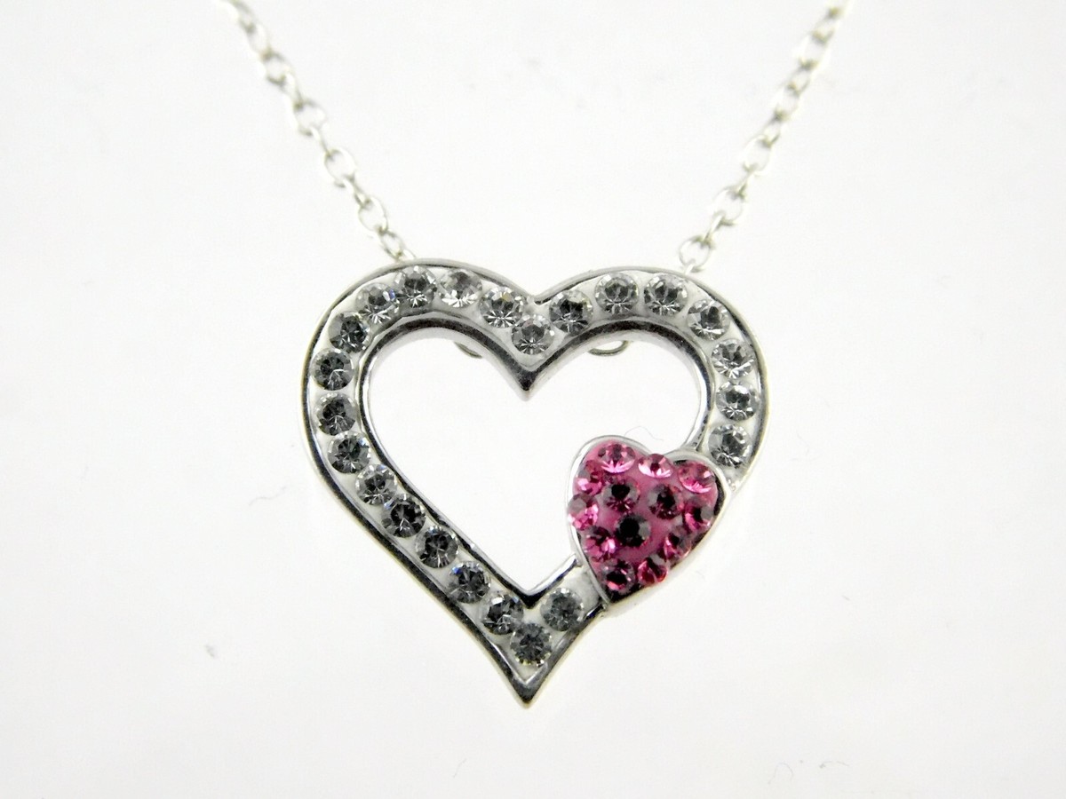 AU Sterling Silver Pink and White Crystal Rhinestone Studded