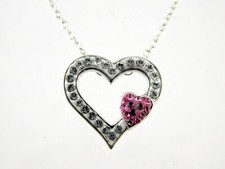 AU Sterling Silver Pink and White Crystal Rhinestone Studded Heart Necklace 925