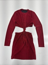 Shein Red Sparkle Open Side Long Sleeve Dress Womens Size Medium
