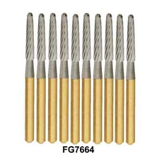 10 Pcs Dental Tungsten Carbide Burs Trimming Finishing Round End Taper FG 7664