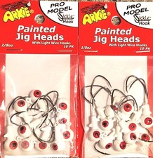 1/8 Oz. Arkie White Painted Jig Heads ~Sickle Fishing hooks (2 packs = 20 jigs)