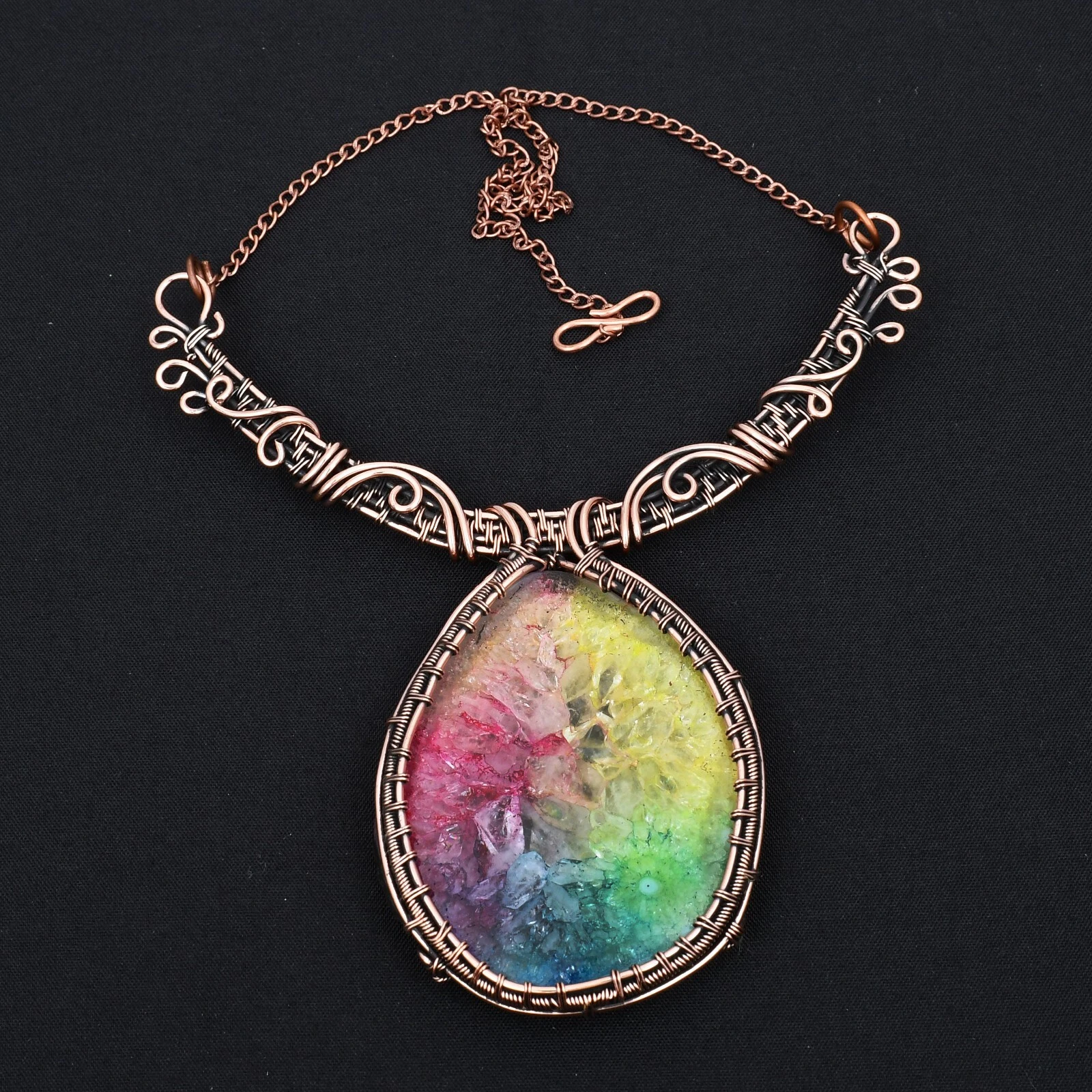 VETEMENTS Collana filo rame pietra preziosa quarzo solare arcobaleno gioielli fatti a mano NN 02