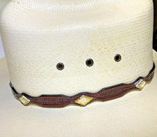 Hat Band 1/2" Tooled Brown Leather w/Diamond Shaped Conchos