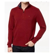 Tommy Hilfiger Men's 1/4 Zip Mock Neck Sweater Pullover Logo Red Size Medium NWT