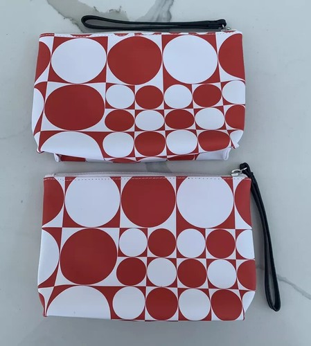 SHISEIDO Schminktasche rot weiß Kreise Kosmetik Toilettenbeutel Set x 2 Neu - Bild 2 von 7