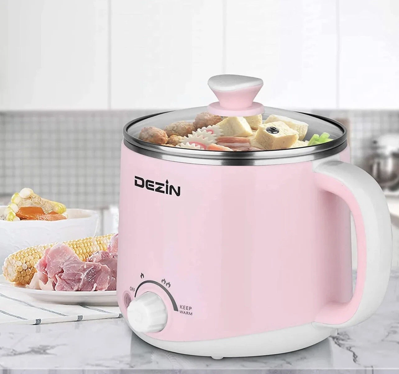 Dezin Electric Hot Pot, Rapid Noodles Cooker, Stainless Steel Mini Pot 1.6 Liter