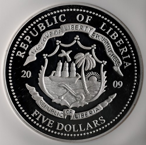2009 $5 DOLLAR LIBERIA "BARACK OBAMA" NGC GEM PROOF #3254918-154 "SILVER PLATED" - Picture 3 of 4