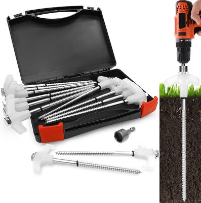 8'' Ground Anchors Screw in Camping Stakes with with Hex Head Driver Storage Box