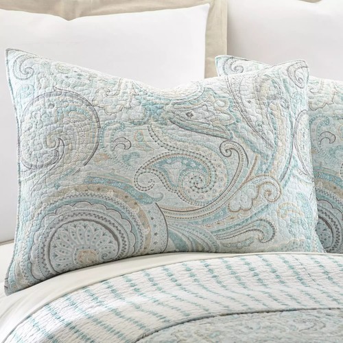 Juego de edredón reversible de 3 piezas Levtex Home Spruce Spa Paisley - Aqua - Completo/Queen - Imagen 4 de 5