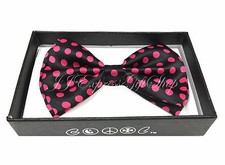 NEW BLACK/PINK POLKA DOT UNISEX TUXEDO ADJUSTABLE BOW-TIE