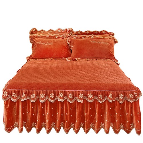 Luxury Quilted Velvet Bedspread King Size Emboridered Ruffle Bedskirt Soft Thick - Bild 38 von 91