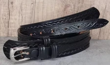 DUTYMAN 1761 LEATHER 1.75" RANGER BELT BASKET WEAVE FLORAL NICKLE BLACK 30"