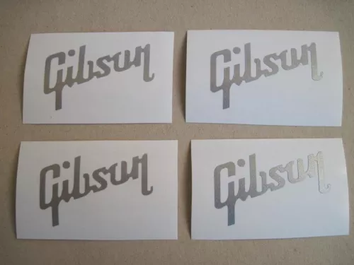 4 SILVER GIBSON GUITAR HEADSTOCK DECAL VINYL LOGO SI STICKER
