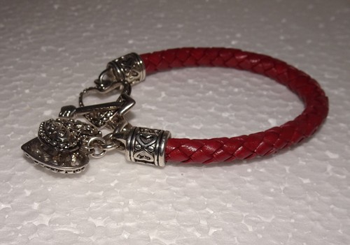 PREMIER DESIGNS HEARTBEAT rotes Leder silber Herz Charm kippbar 7,5 Armband - Bild 4 von 7