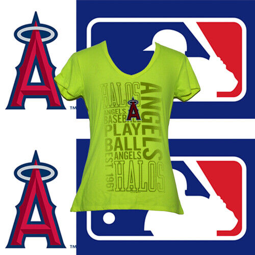 Women's Size XL Los Angeles Angels Est. 1961 Green V Neck Baseball Tee Shirt - Picture 1 of 5
