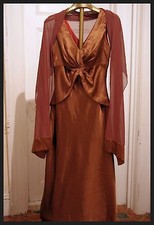 Davids Bridal 8 Brown Cognac Maxi Dress with Shawl Formal Gown Bridesmaid Prom