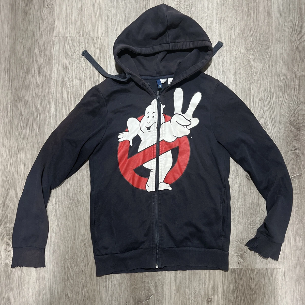 H M Ghostbusters 2 Black Small Hoodie Discoloration Destroyed