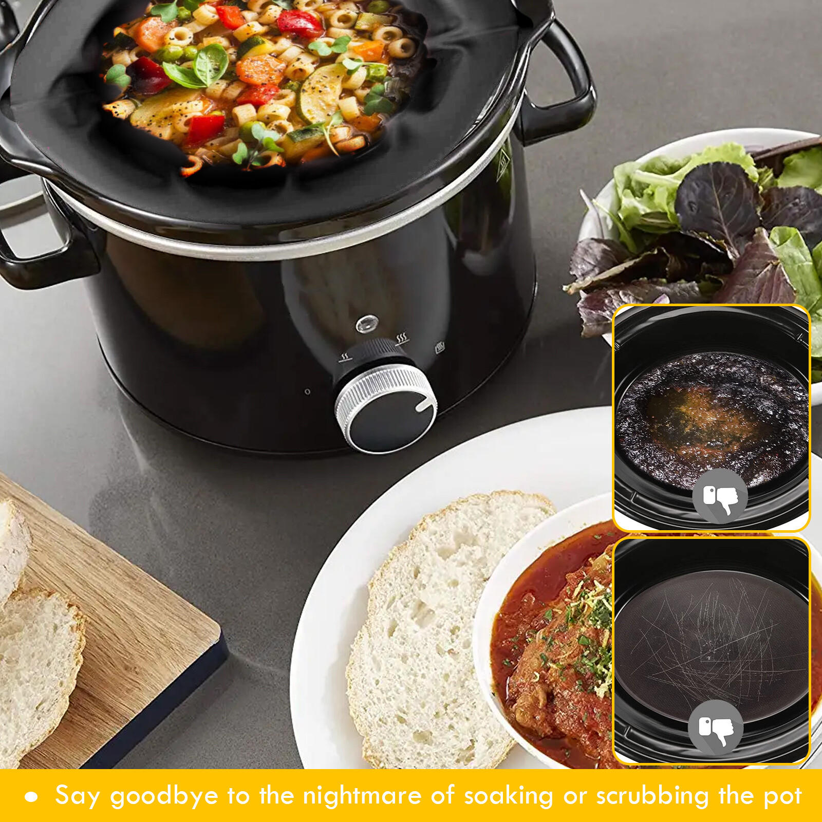 2pcs Crockpot Liner Nonslip Silicone Slow Cooker Cooking Bag Kitchen