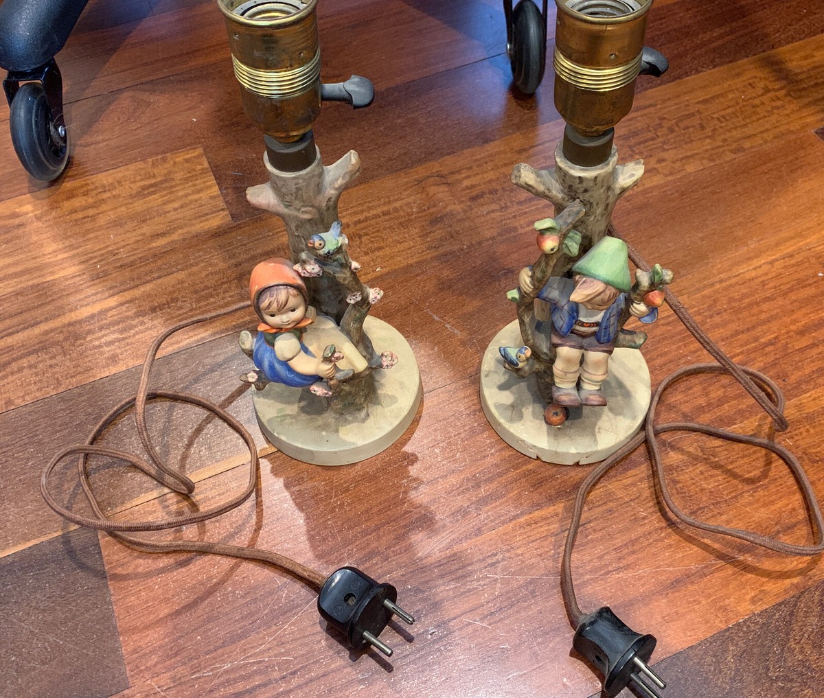 Vintage Pair of Hummel Goebel Apple Tree Boy & Girl Figurine Lamps