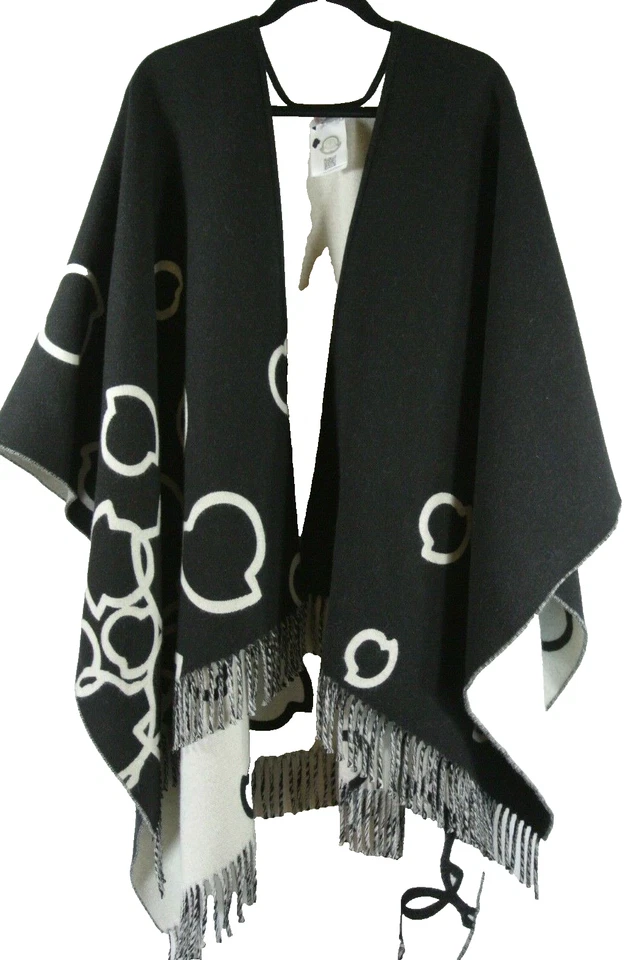 NUEVO Moncler Logo Jacquard Mezcla de Lana Virgen Capa en Negro/Blanco Talla Única #S7173 Foto 2 de 4