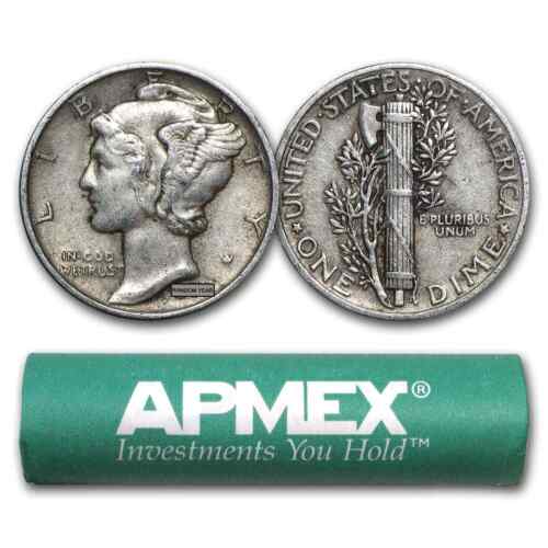 90% Silver Mercury Dime 50-Coin Roll XF - SKU #44583 - Picture 1 of 3