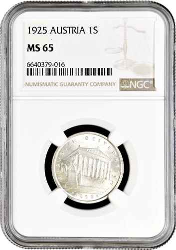 Austria 1 schilling 1925, NGC MS65, "First Republic (Shilling) (1925 - 1938)"