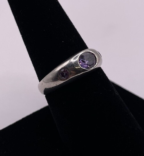 Sterling Silver Amethyst Trio Solid Ring Size 9.25 - image 7
