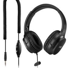 Headphones 18Ft Spring Coiled Cord for TV PC - Volume Control, Ideal