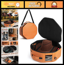Vegan Leather Hat Box for 4 Cowboy/Wide-Brim Hats, Padded Storage Case, Travel R