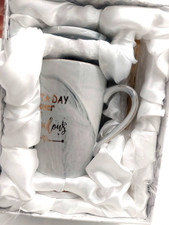 NOT A DAY OVER FABULOUS COFFE CUP / MUG W LID &amp; SPOON MARBLED CERAMIC 12OZ