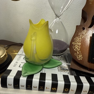 Hand Blown Tulip Yellow Candle Holder or Vase Art layered glass Frosted 4x4 