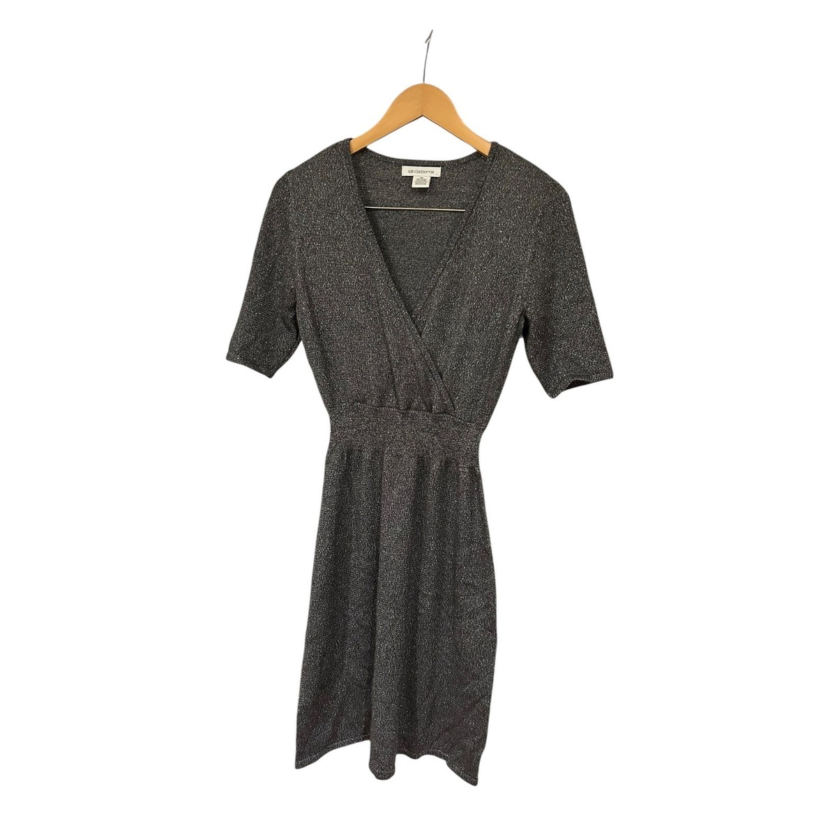 NWT Shimmery Liz Claiborne Metallic Wrap Style Gray Knit Dress Career  Cocktail M | eBay