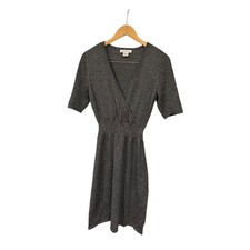 NWT Shimmery Liz Claiborne Metallic Wrap Style Gray Knit Dress Career Cocktail M
