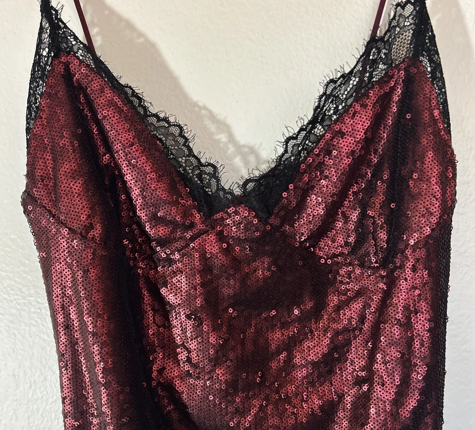 Motel Romini мини-платье красный мини блестки Sz L обтяжку сексуальный скольжения платье кружева вамп - Изображение 3 из 4