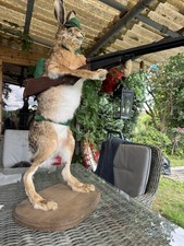 Pr&auml;parierter Feldhase als J&auml;ger mit Doppelflinte &ndash; 82 cm &ndash; seltenes Sammlerst&uuml;ck