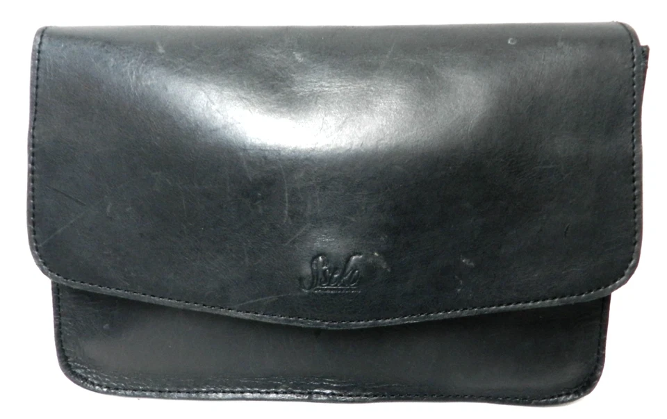 Vintage Saddle Leather w/ Snakeskin black shoulder handbag purse clutch Clean - Image 4 of 4