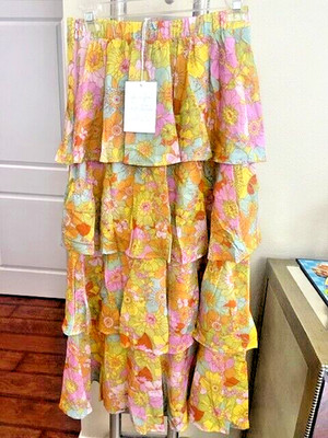 Show Me Your Mumu Jasmine Tiered Ruffle Maxi Skirt in Hibiscus Daze Small Floral