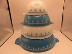 VINTAGE PYREX CINDERELLA SNOWFLAKE BLUE GARLAND NESTING BOWLS EXC.