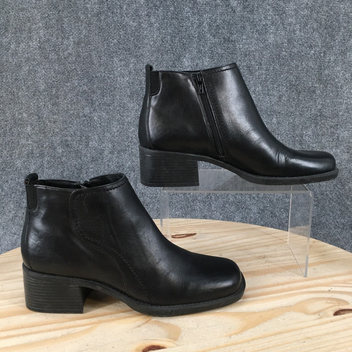 Dockers Delaware Boots Womens 7.5M Black Leather Ankle Bootie Side