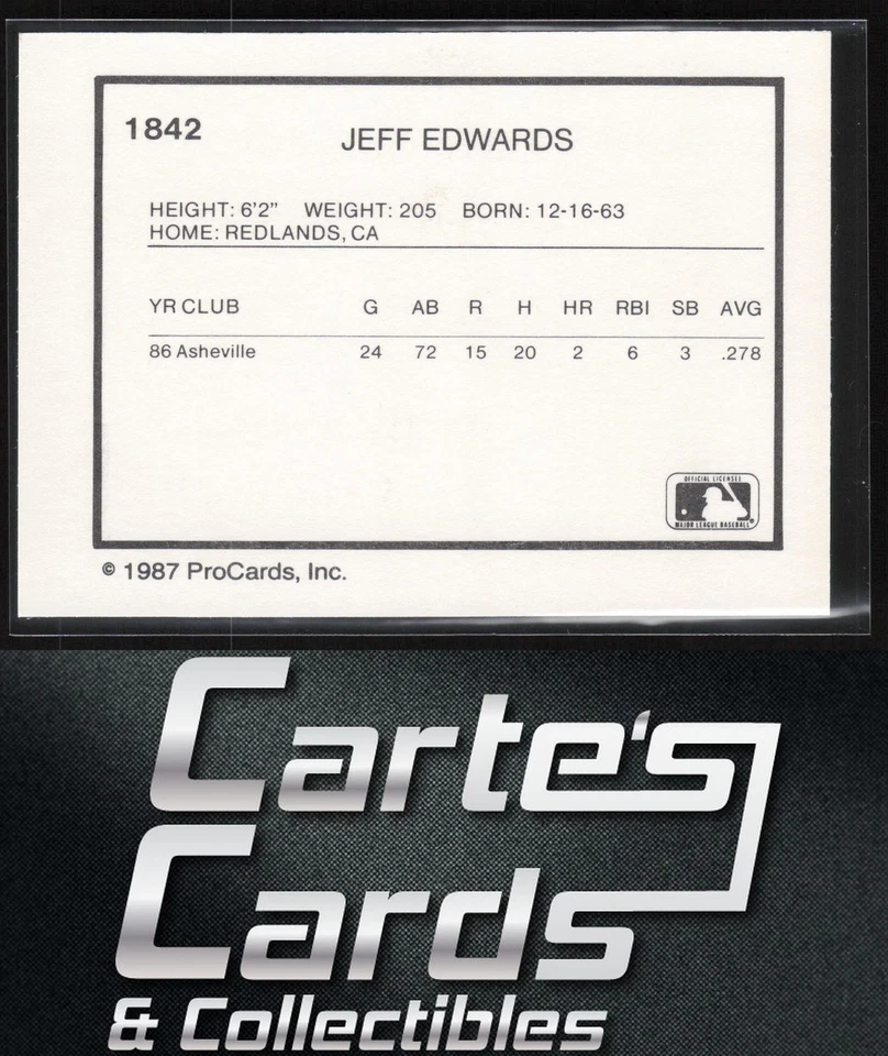 Jeff Edwards 1987 ProCards #1842 Asheville Tourists - Image 2 of 2