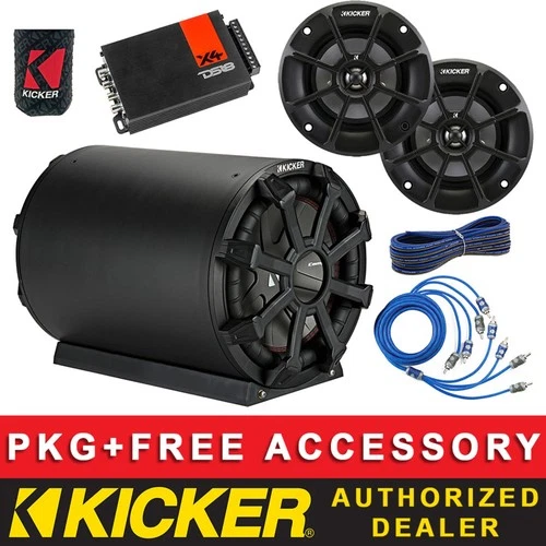 KICKER CWTB82+PS44 MOTORCYCLE/ATV WEATHERPROOF SUB ENCLOSURE+SPEAKERS+4CH AMP