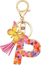 Initial Letter Keychains for Girls Women Pink Purple Green Cute Butterfly Heart
