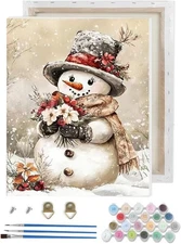 Winter Paint by Numbers Kit for Adults Beginner, Retro Snowman Paint by Number 