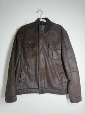 Zara Men’s Faux Distressed Leather Bomber Full Zip Brown Size XXL